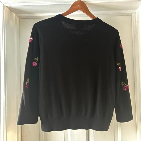 Kate Spade Sequin Cherries Black Cardigan Sweater Size L - Picture 10 of 16